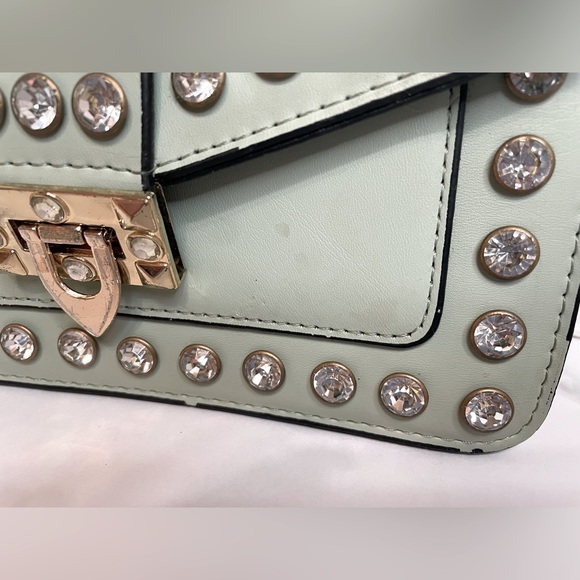 Luxury Diamond-studded One-shoulder Messenger Bag Chain Strap Square Mint Green - Picture 4 of 10